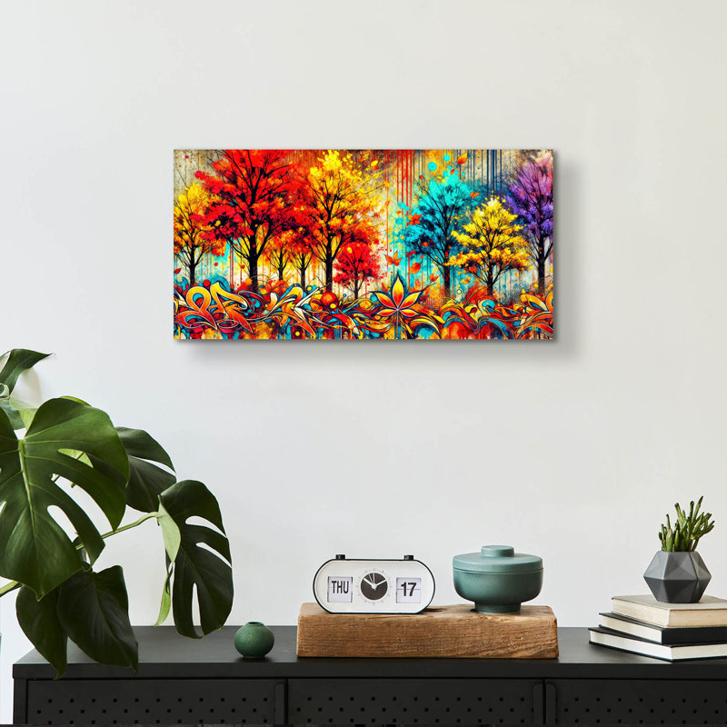 «Fall Foliage Graffiti» par Rey Klimt, art mural en verre acrylique, H 12 po x l 24 po