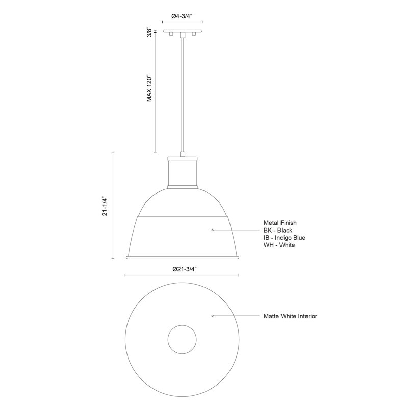 Black Aluminum Dome Pendant Light with Matte White Interior