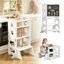 Tour d'apprentissage pour tout-petits, marchepied en bois avec barrière de sécurité et base antidérapante, tour d'aide à la cuisine à hauteur réglable pour les enfants, tour Montessori pliable pour cuisiner et laver les aliments.