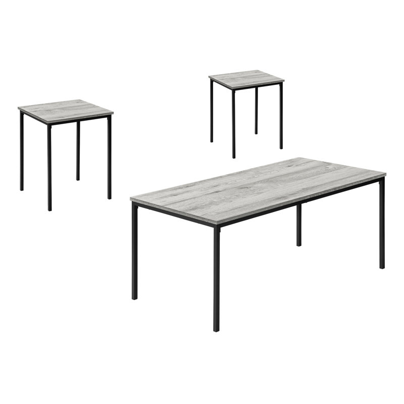 Ensemble de table, ensemble de 3 pièces, café, bout, métal noir, stratifié gris, contemporain, moderne, Gris