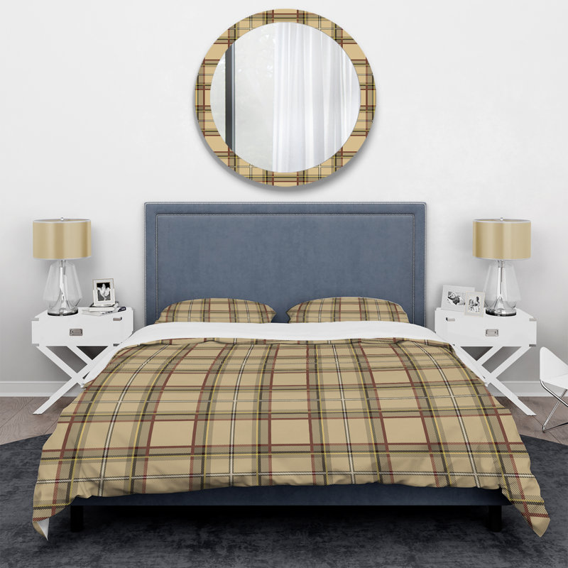 Tartan crème à carreaux - Ensemble de housse de couette abstrait - Microfibre de polyester