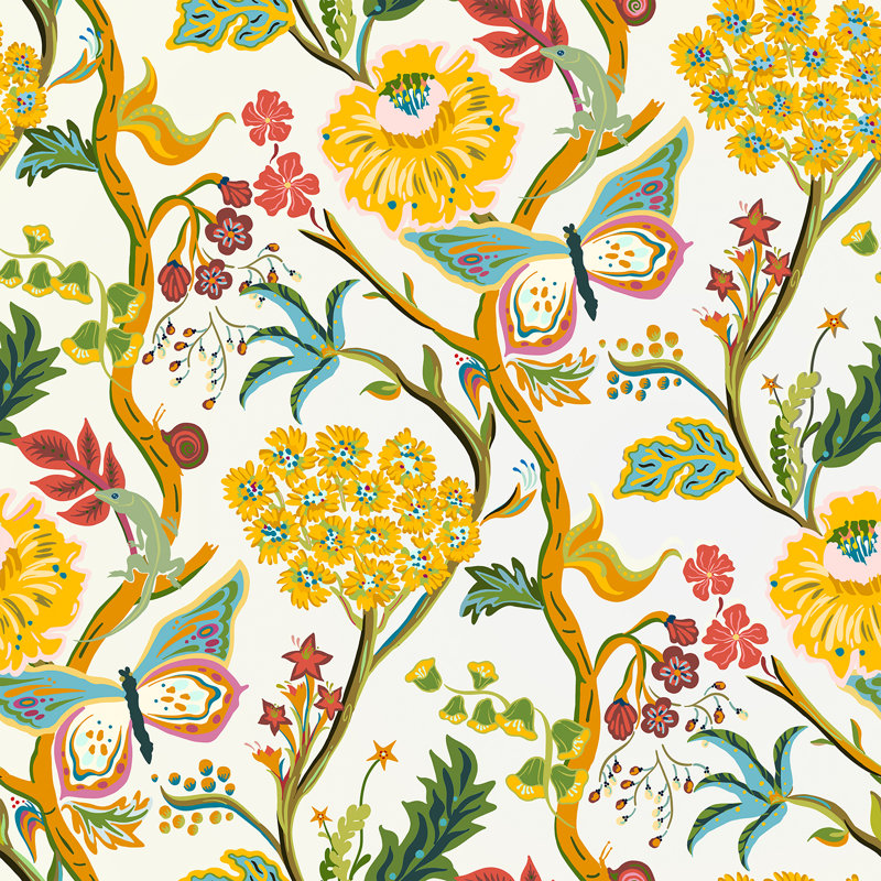 Floral Patterned Curtains Mid Century Botanical Drapes,Room Darkening Curtain,Rod Pocket Back Tab Floral Drapes,Set of 2
