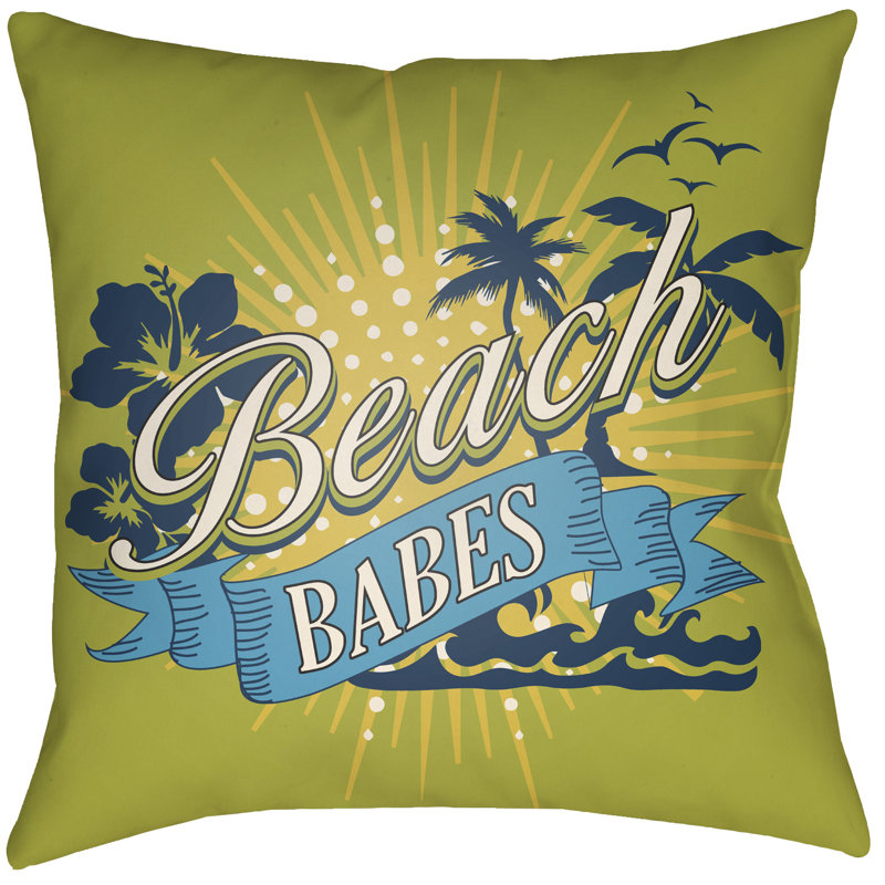 Litchfield Beachy Square Pillow Cover & Insert, 16" H x 16" W, Lime Green/Aqua