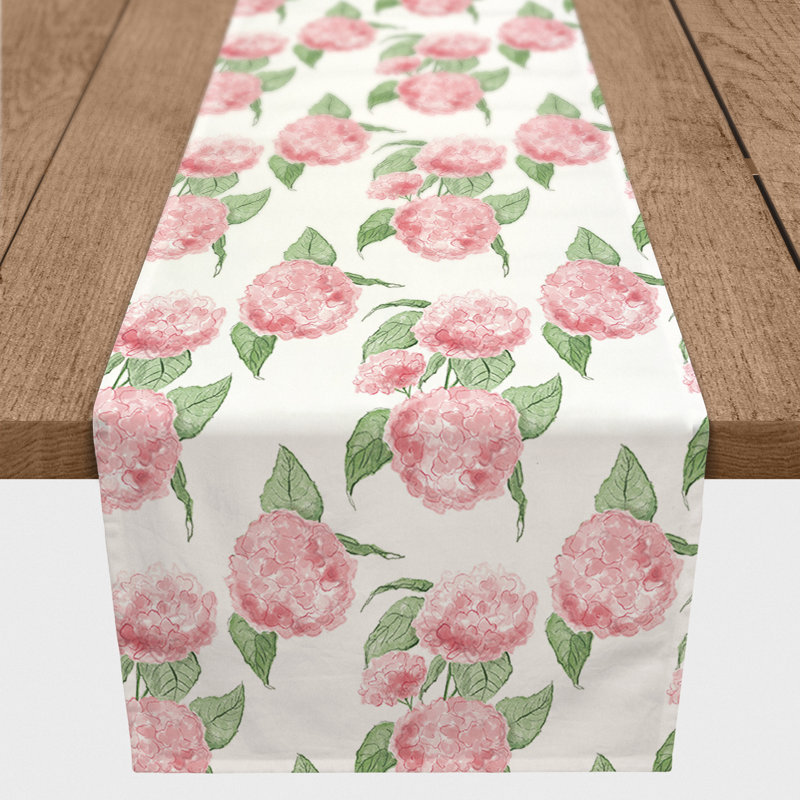 Pink Hydrangea Pattern Table Runner, 90" L x 16" W