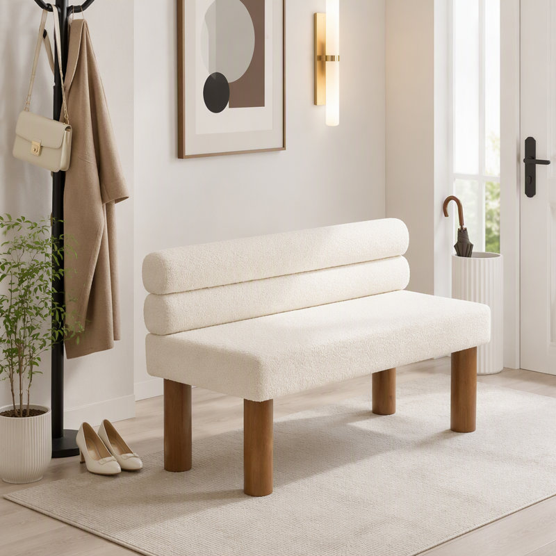 Boucle Upholstered Bench, Beige