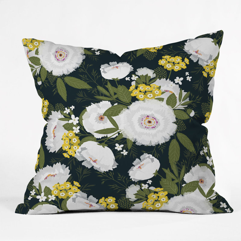 Iveta Abolina Fleurette Night Indoor/Outdoor Throw Pillow, 16" x 16", Black