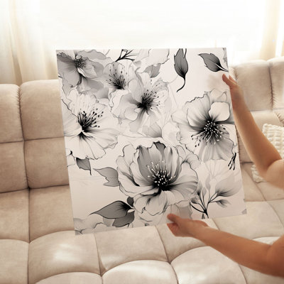 Floral noir et blanc, fleurs, reproduction d'art moderne sans cadre