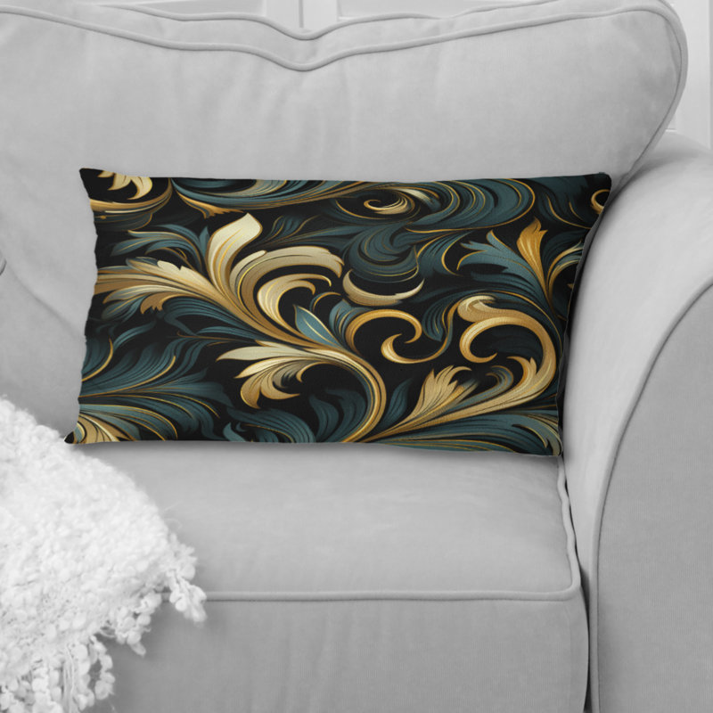 Gold And Blue Luxury Damask Symphony IV - Damask Polyester Pillow