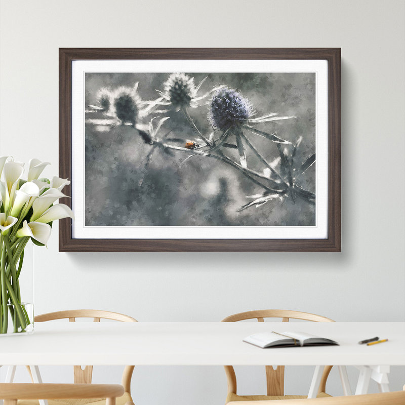 Ladybird upon a Thistle Flower - Picture Frame Graphic Art Print, 62cm H x 87cm W x 2cm D, Walnut Framed