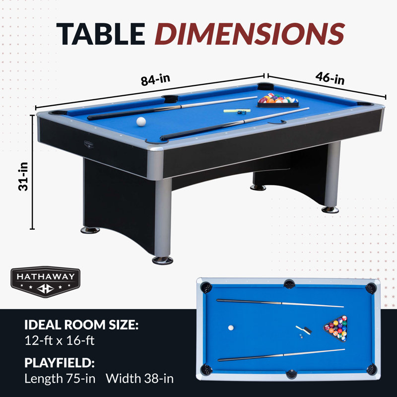 Table de billard de luxe de 7 pieds Hathaway Maverick avec table de ping-pong, combinaison de tables de jeux pour les salles de jeux familiales - comprend des boules de billard, des queues, des raquettes, une brosse et bien plus encore.