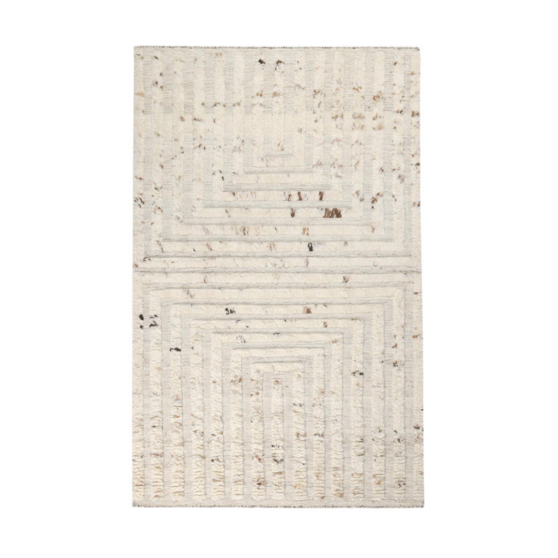 Tahoe Hand Woven Wool/Cotton Geometric Area Rug in Ivory, Rectangle 5' x 8'