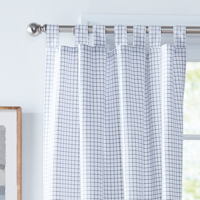 Mini Check Tabtop Light Filtering White/Dark Grey Curtain Panel Pair (Set of 2), 50" W x 84" L