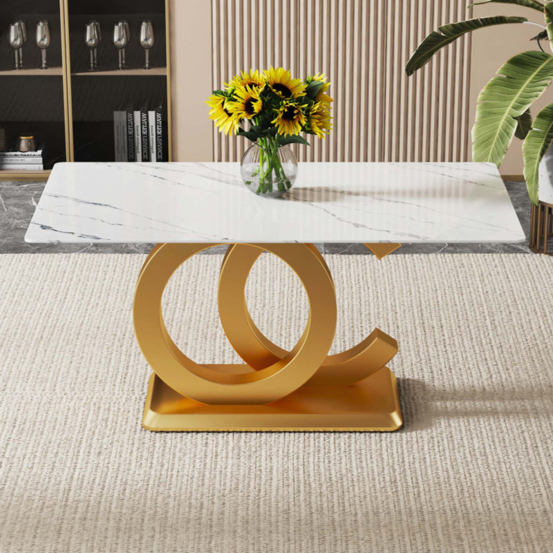 Une grande table de salle à manger rectangulaire minimaliste moderne pouvant accueillir de 6 à 8 personnes, équipée de supports en panneau de fibres à densité moyenne et d'une base en auréate, convenant à la cuisine et à la salle à manger