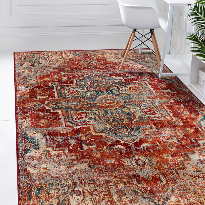 Tapis oriental rouge / orange, Rectangle 5 pi x 7 pi