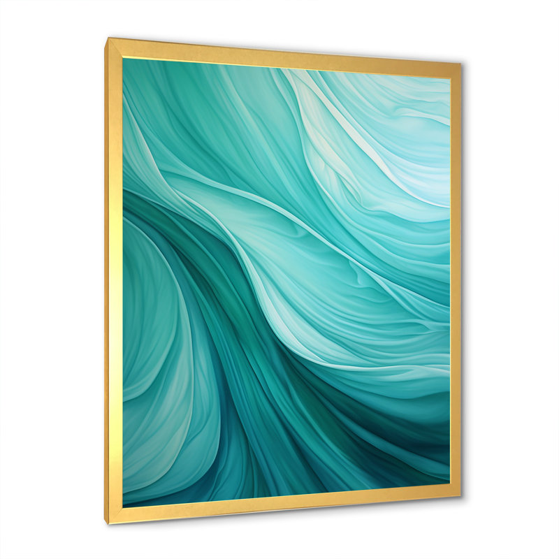 Turquoise, gauchissement des vagues - reproduction d'art sur toile abstraite, Encadrement doré, H 40 po x l 30 po