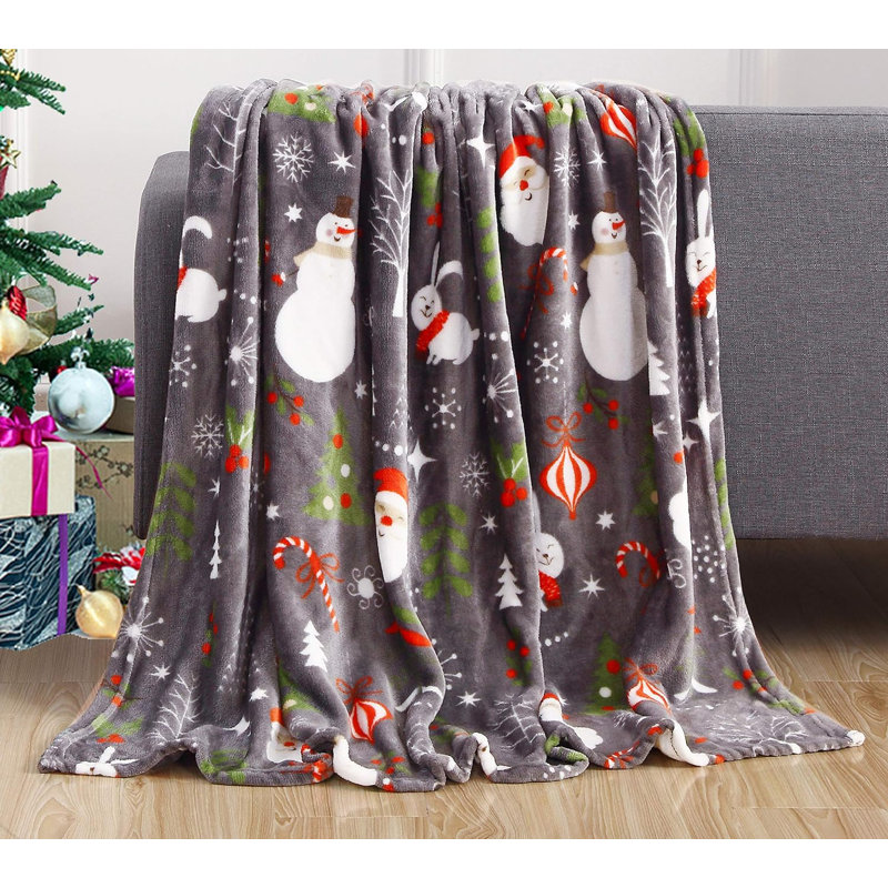 Gray Santa Snowman Ultra Plush Velvet Christmas Blanket 50 x 60 Inch