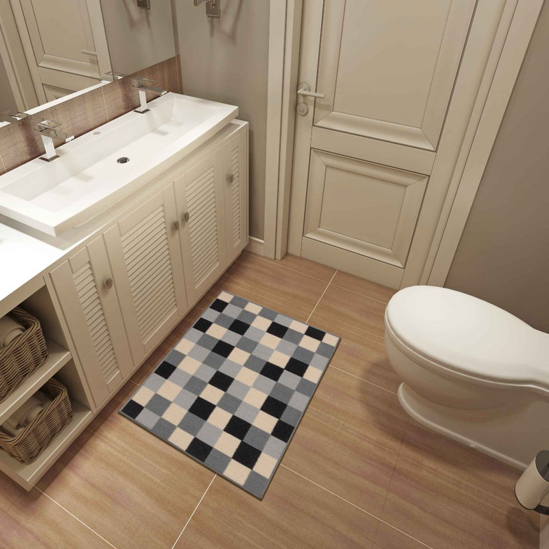 Ottohome Non-Slip Checkered Area Rug For Living Room, Hallway, Black/Gray/White, Rectangle 2'3" x 3'