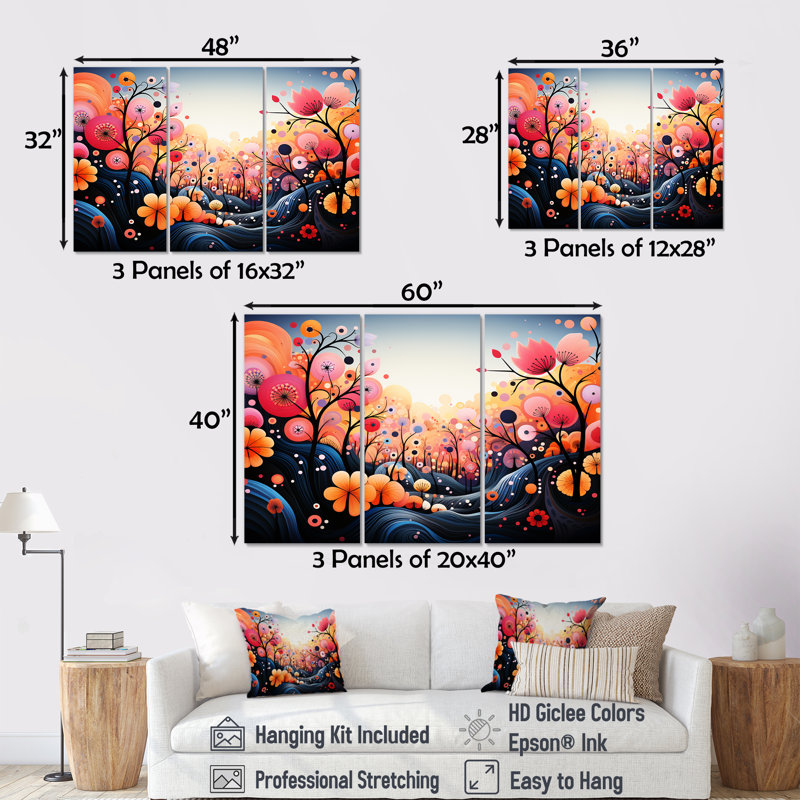 «Rose and Blue Botanical Abstracts Wonderland II», art mural botanique, Toile tendue, H 40 po x l 61 po x P 1 po