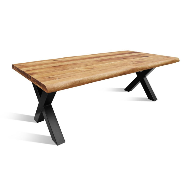 Mercerville Oak Solid Wood Top Metal Base Dining Table
