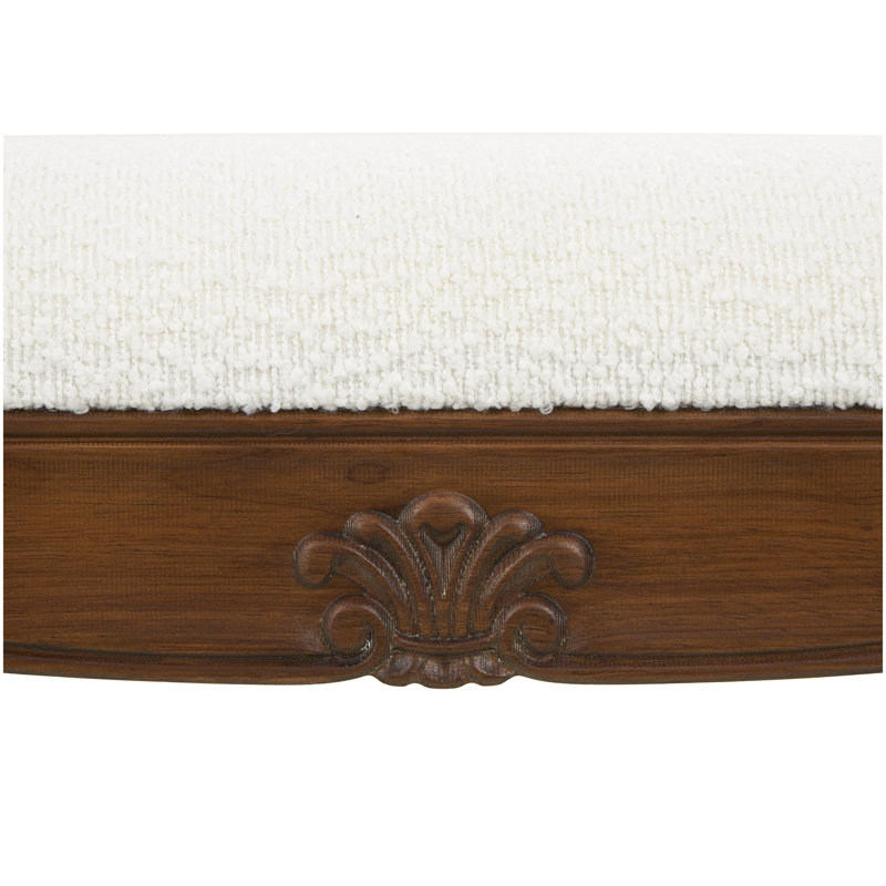 Tyisha Fabric Arm Cream Bench with Brown Traditional Wood Turned Legs