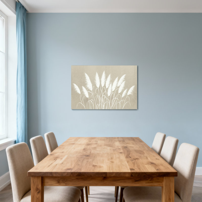 Plantes et fleurs, silhouette d'herbe blanche sur fond beige, H 24 po x l 36 po