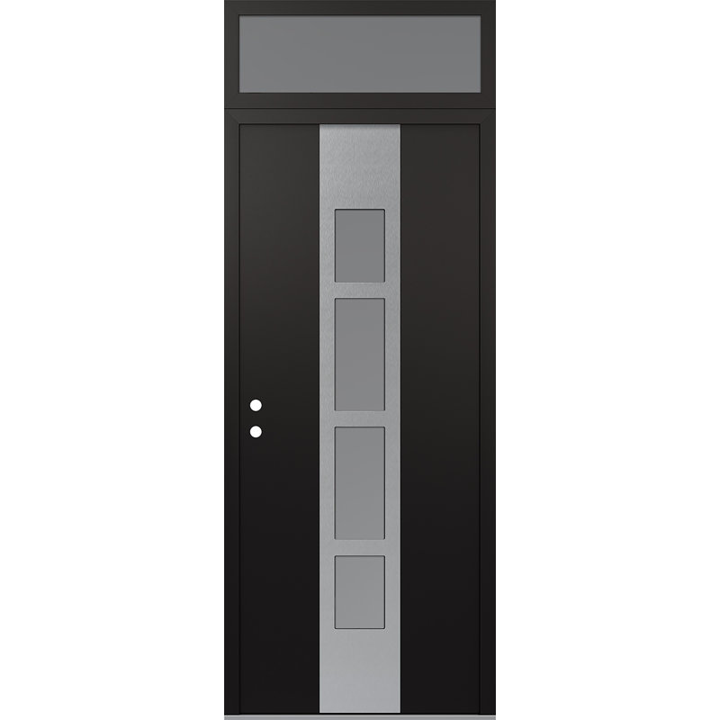 Porte d'entrée pré-suspendue en acier argenté avec panneau Diamond A10, Noir / blanc / givré, Droite / vers l'intérieur