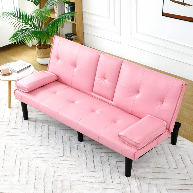 The 67-Inch Pink PVC Multi-Functional Sofa Bed, With A Foldable And Cup Holder Design, Makes It Extremely Convenient To Turn The Living Room Into A Guest Room