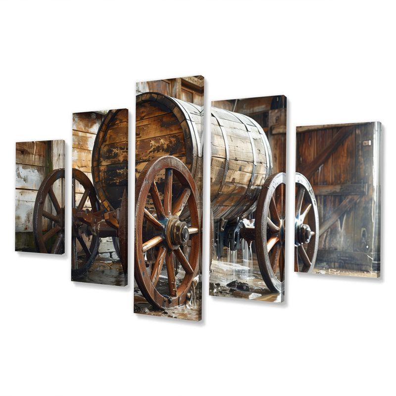 «Brown Rustic Barrels Charm IV», ensemble d'art mural sur toile rustique