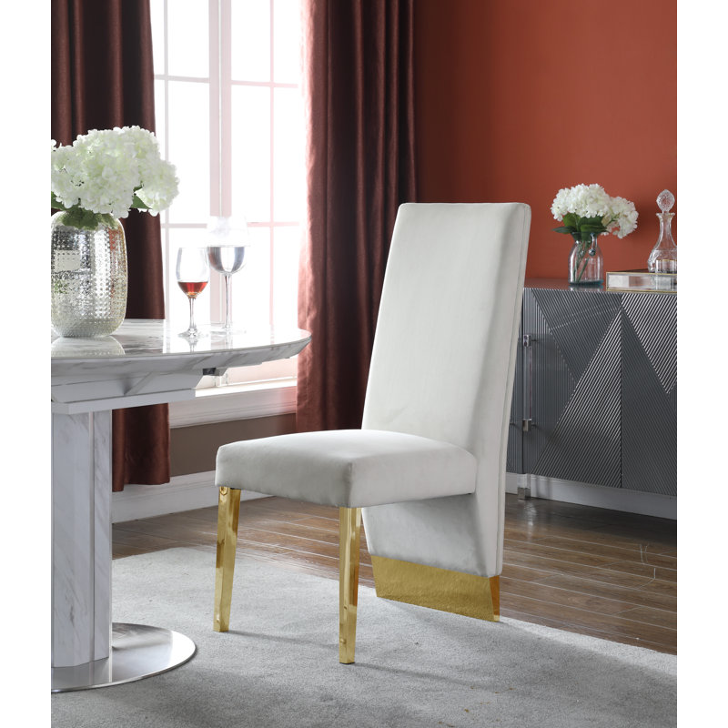 Chaise rembourrée Elia, Or, Velours crème