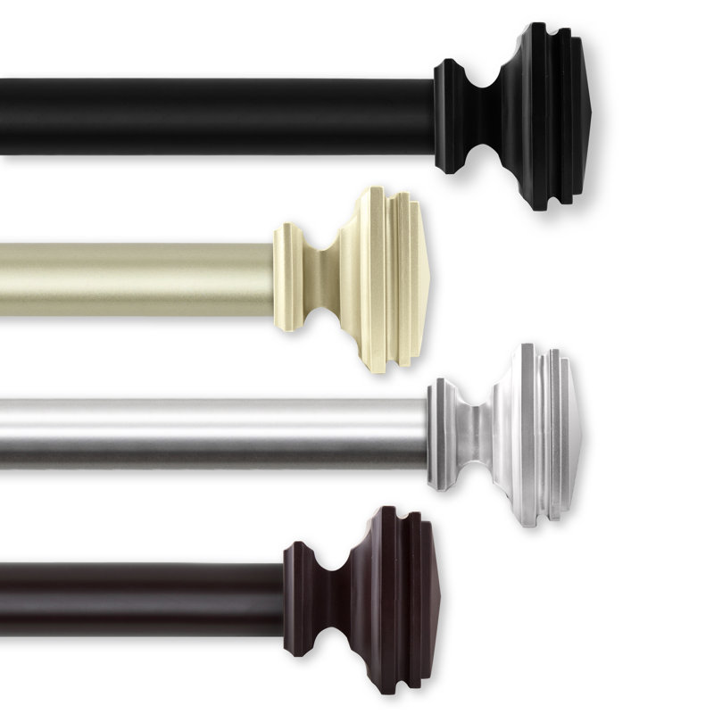 Black Steel Adjustable Single Curtain Rod with Box Finial