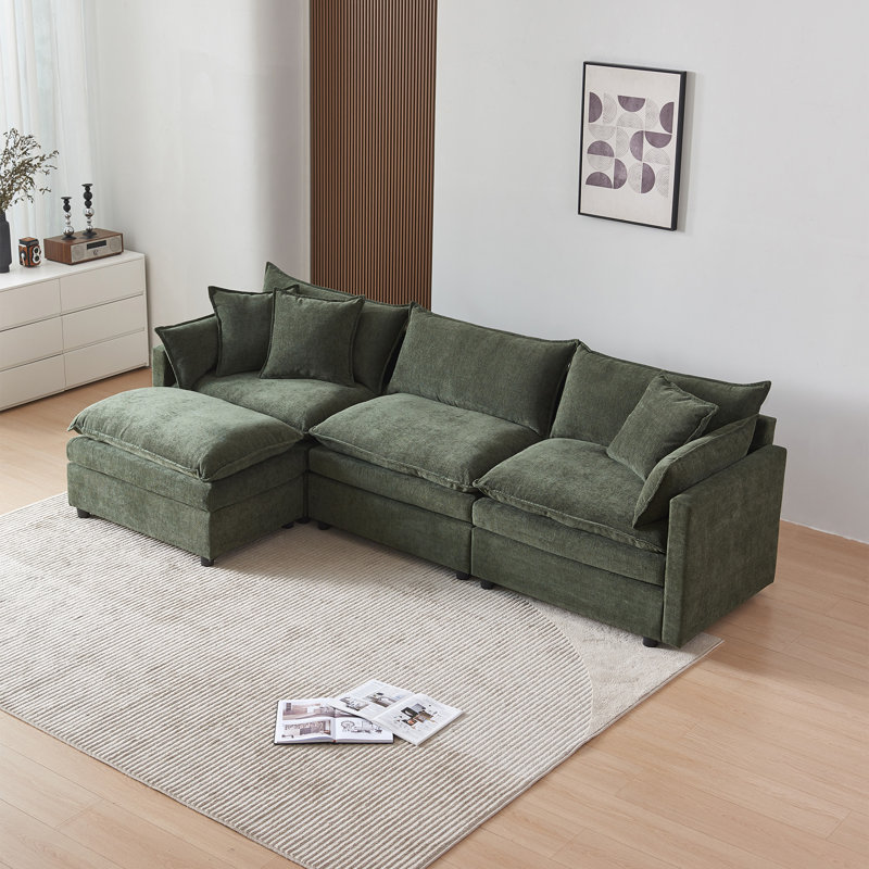 Canapé modulaire en L modulaire, Chenille verte