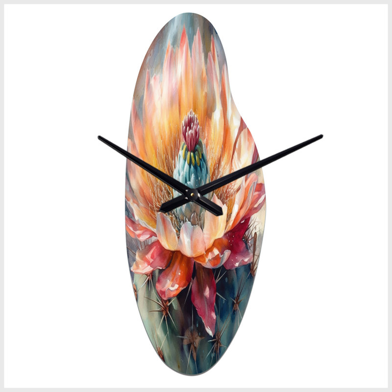 Horloge murale orange en forme de fleur de cactus orange - Cactus incurvé, Médium