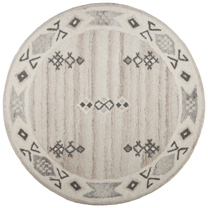 Round Thandie Geometric Wool Hand Woven Area Rug, Round 100cm