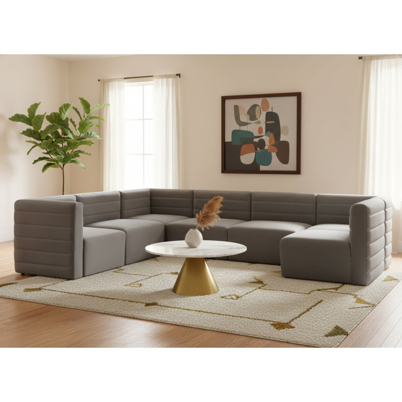 Canapé modulaire en velours réversible de 126 po de largeur Enso, Velours gris