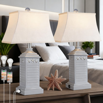 Table Lamps Set Of 2 With Usb A+C Charging Ports, 3-Way Color Temperature Led Bedside Nightstand Lamps For Bedroom Living Room End Table Nautical Decor
