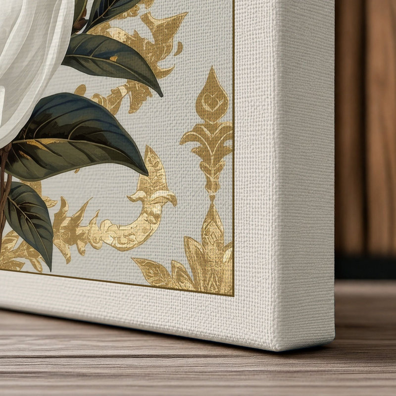 White Magnolia Bloom Botanical - Wrapped Canvas, 36x24 - 91.4 x 61.0 cm, Cream Border