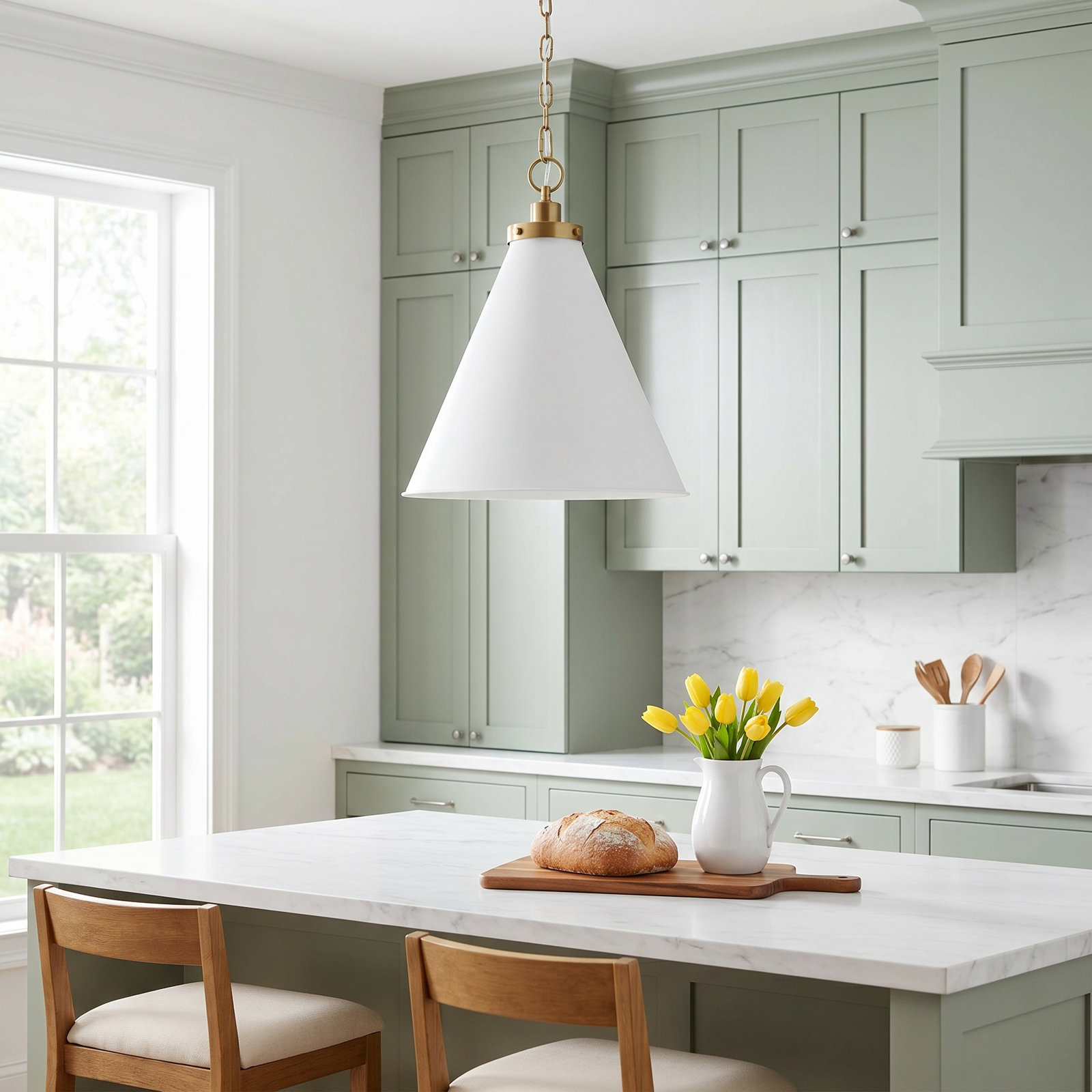 Arnell Single Light Metal Dimmable Pendant, Burnished Brass, Matte White, 19" H x 15.625" W x 15.625" D