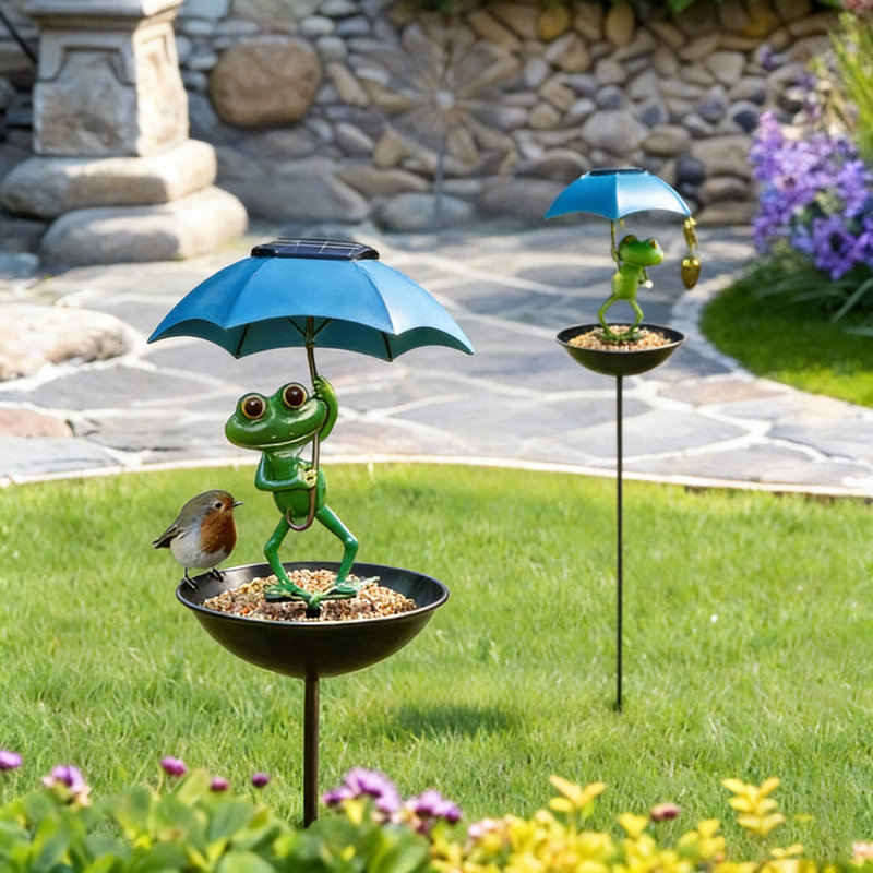 Mangeoire solaire en métal pour grenouille, décoration de jardin extérieur pour pelouse de patio