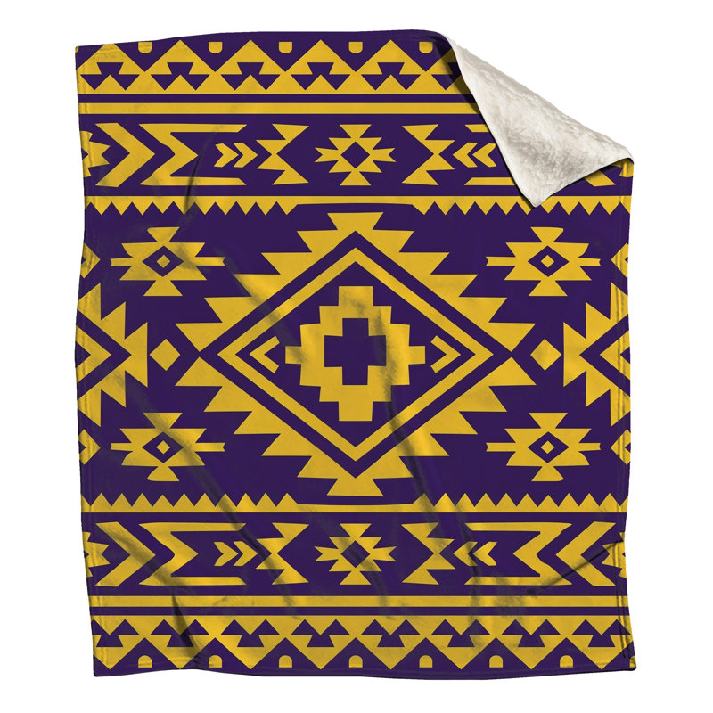 Couvertures à motif aztèque jaune et mauve, L 60 po x H 80 po