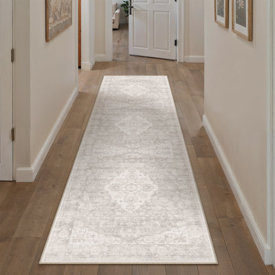 Vintage Medallion Machine Washable Area Rug With Non-Slip Backing