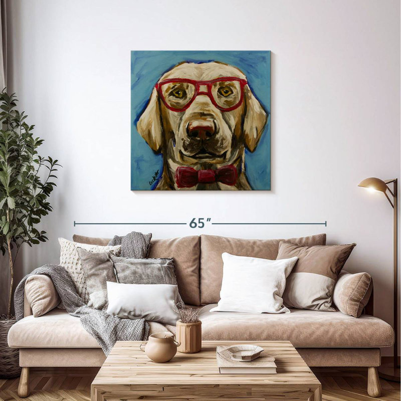 Labo jaune avec lunettes, H 36 po x l 36 po