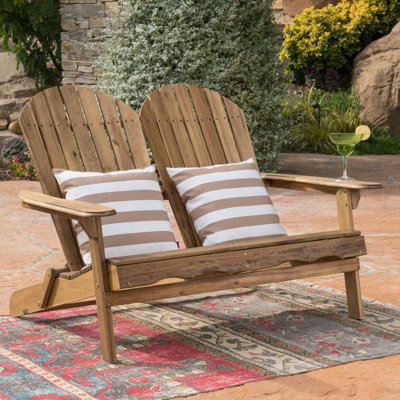 MALIBU WOOD ADIRONDACK LOVESEAT DOUBLE CHAIR FOR GARDEN YARD by Rosecliff Heights