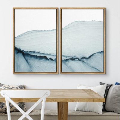 Smoke Abstraction " Blue Paint Stroke Wave Collage Abstract Shapes Modern Art Rustic Relax Calm Multicolor " 2 - Pieces