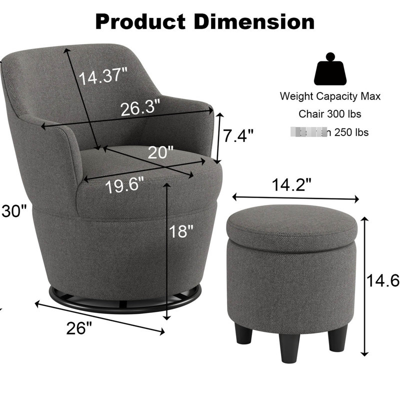 Fauteuil d'appoint pivotant à 360 ° avec siège gris - tissu moderne pour toutes les occasions
