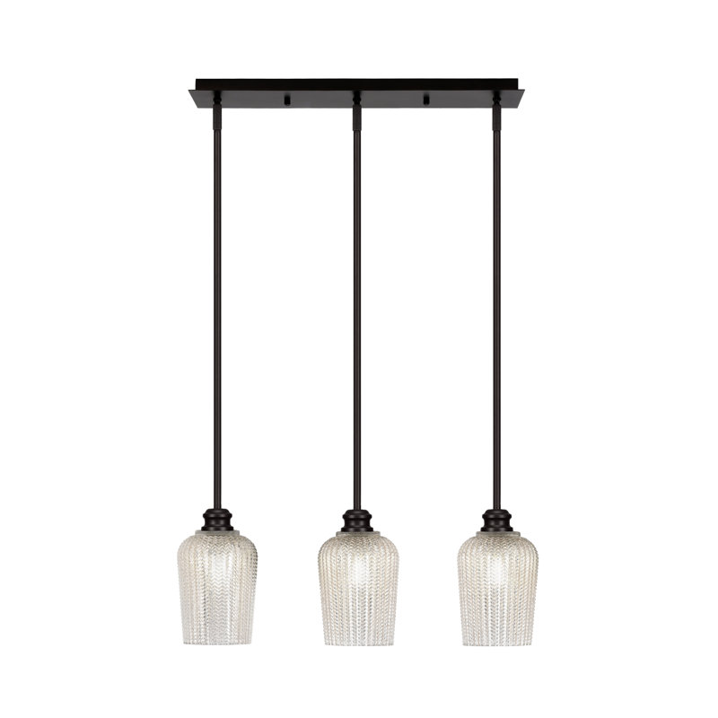 Luminaire suspendu linéaire à 3 lumières avec verre de 5 po Edge, Argent texturé, Espresso
