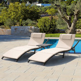 Raminez 3-Piece 81" PE Rattan Foldable Patio Chaise Lounge Set with Adjustable Backrest & Cushion, Outdoor Reclining Lounger with Foldable Coffee Table for Deck, Poolside, or Garden