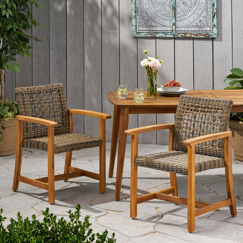Ensemble de 2 chaises de salle à manger d'extérieur en bois d'acacia