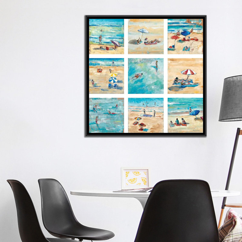 «A Day at the Beach», reproduction sur toile, H 18 po x l 18 po x P 1,5 po, Toile avec cadre flottant noir, Pas de tapis