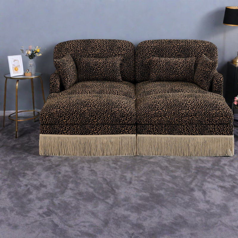 Deep Seat Sofas Chenille Leopard Print, Modern Modular Couch For Home