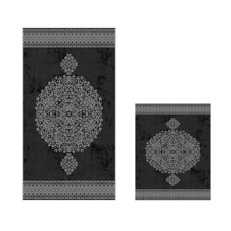 Premium Bathmat Set (2 Pieces), White & Black, 19.7 x 23.6 inches & 23.6 x 39.4 inches | 100% Polyester, 25.4 oz/sq yd, Non-Slip Underside, Antibacterial, Easy to Clean, Machine Washable at 86°F | Stylish & Functional Bathroom Decor
